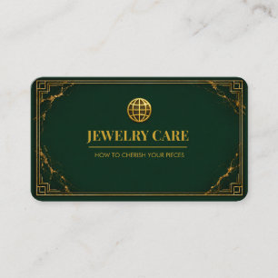 Luxury Emerald Gold Geometric Jewellery Care Card