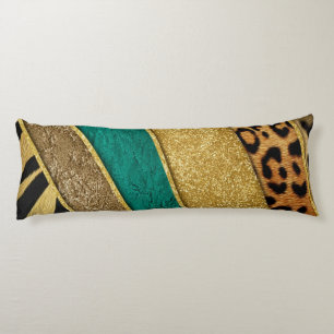 Luxury Emerald & Gold Safari Leopard Zebra Glitter Body Cushion