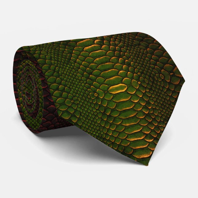 Luxury Emerald Green and Copper Snakeskin Texture Tie (Rolled)