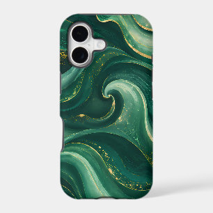 Luxury Emerald Green and Gold Liquid Marble