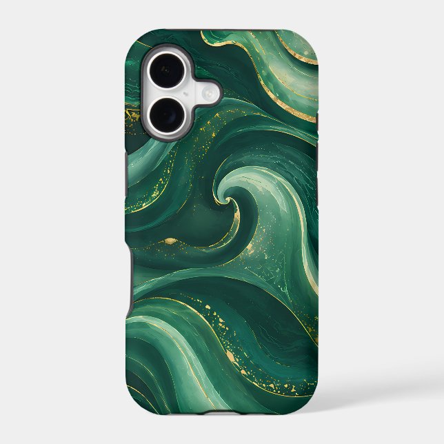 Luxury Emerald Green and Gold Liquid Marble (Back)