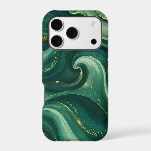 Luxury Emerald Green and Gold Liquid Marble