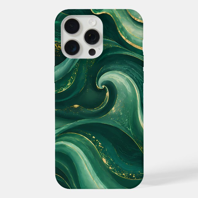 Luxury Emerald Green and Gold Liquid Marble iPhone Case (Back)