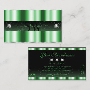 Luxury Emerald Green Black Sparkle Jewels Monogram Business Card