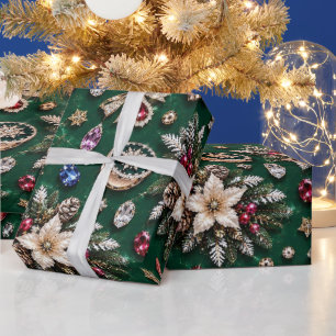 Luxury Emerald Green Christmas Ribbons Wrapping Paper