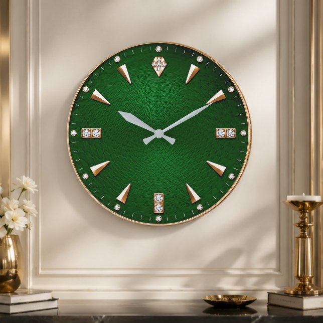 Luxury Emerald Green Diamond  Premium Gold Large Clock (Creator Uploaded)