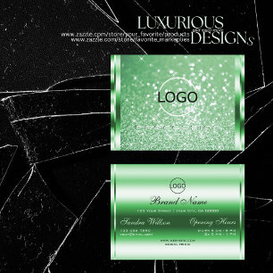 Luxury Emerald Green Glitter Luminous Stars Logo Business Card