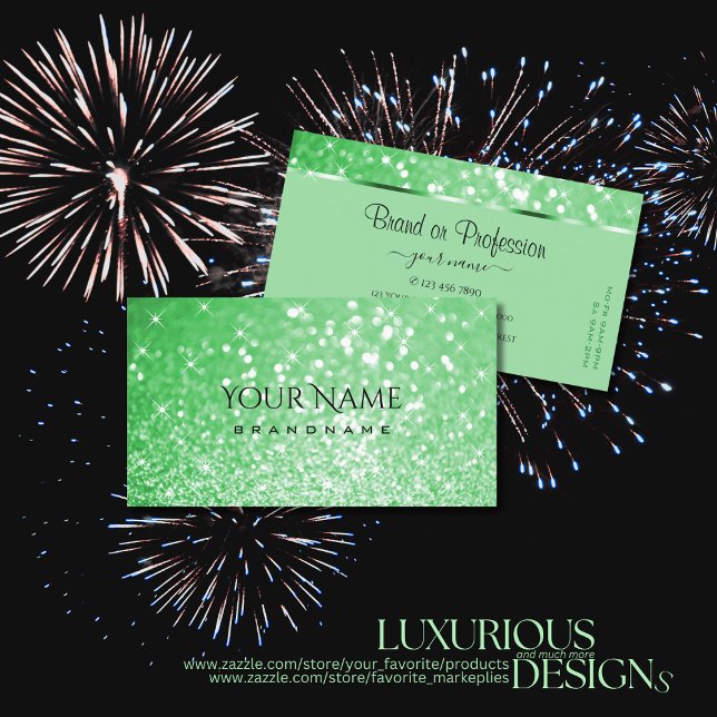 Luxury Emerald Green Glitter Luminous Stars Modern Business Card (Creator Uploaded)