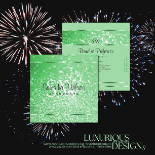 Luxury Emerald Green Glitter Stars with Monogram Square Business Card