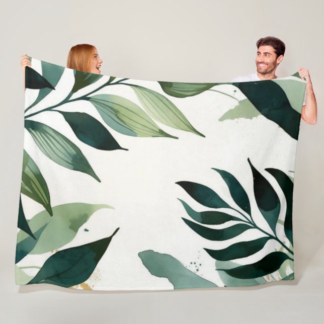 Luxury Emerald Green Gold Botanical Throw Blanket (In Situ)