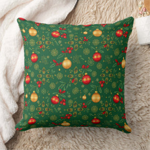 Luxury Emerald Green & Gold Christmas Throw Pillow