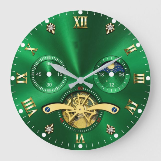 Luxury Emerald Green Gold Elegant Large Clock (Front)