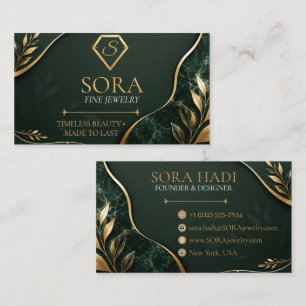 Luxury Emerald Green & Gold Jewellery Business Car Card