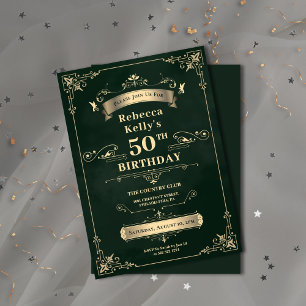 Luxury Emerald Green & Gold Milestone Age Birthday Invitation