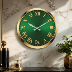 Luxury Emerald Green & Gold Modern Minimalist Large Clock