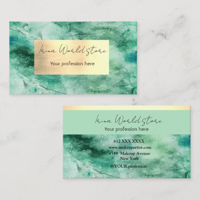 Luxury Emerald Green gold watercolor abstract Business Card (Front/Back)