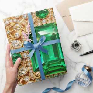 Luxury Emerald Green Jewelled Christmas Wrapping P Paper