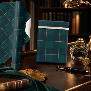 Luxury Emerald Green & Navy Plaid Wrapping Paper