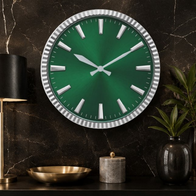Luxury Emerald Green & Silver Modern Minimalist  Large Clock (Creator Uploaded)
