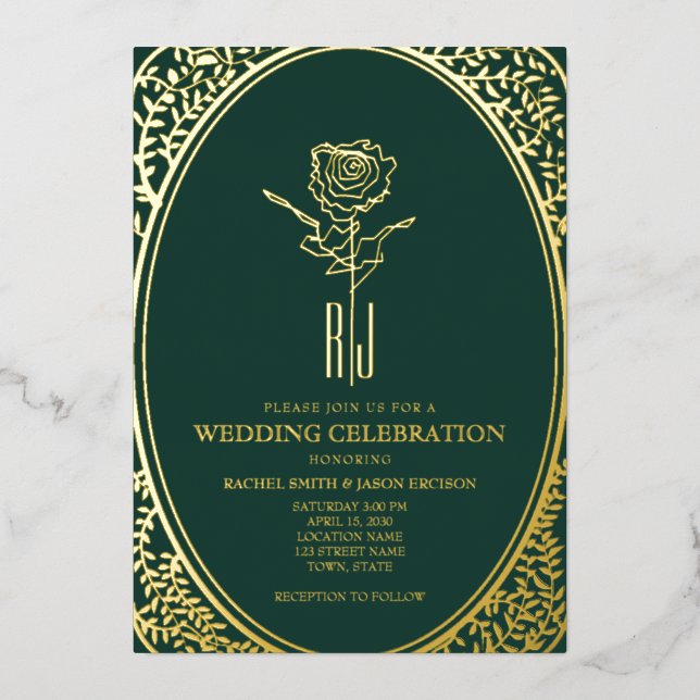 Luxury Emerald Green Wedding Foil Invitation (Front)