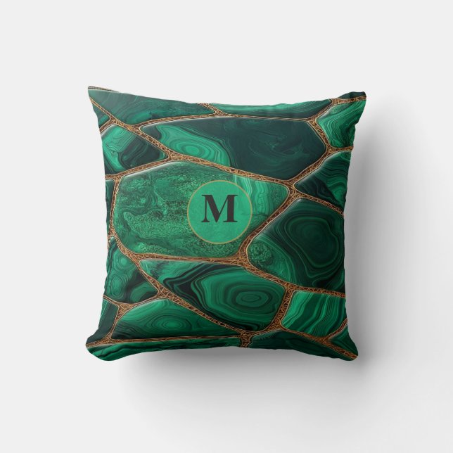 Luxury Emerald Malachite Green Marble Abstract Cushion (Front)