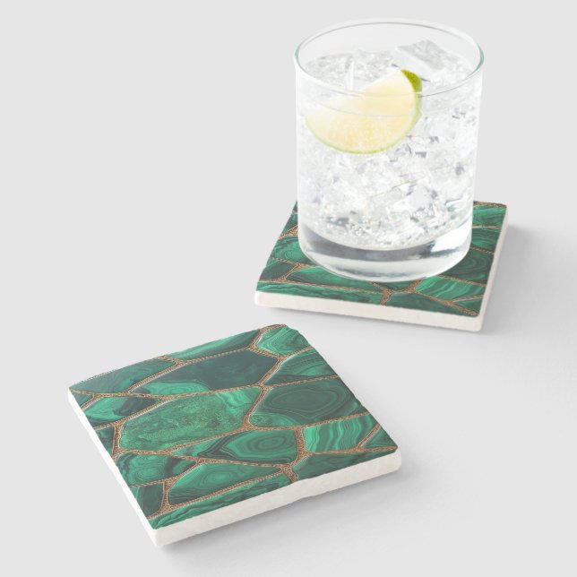 Luxury Emerald Malachite Green Marble Abstract Stone Coaster (Side)