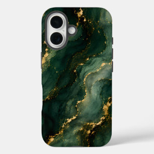Luxury Emerald Marble with Gold Veins iPhone 16 Case