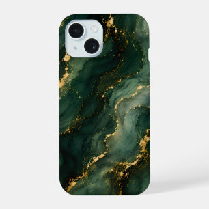 Luxury Emerald Marble with Gold Veins iPhone 15 Case