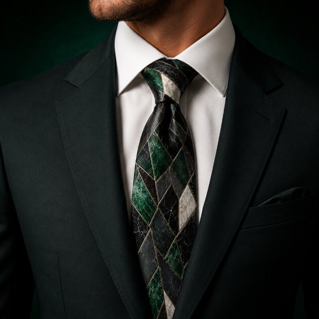 Luxury Emerald Noir Gold Marble Geometric Tie (Creator Uploaded)