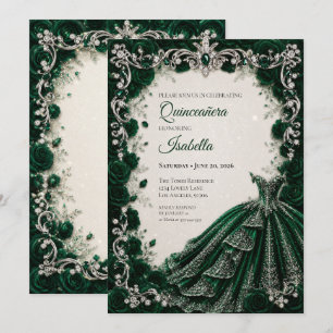 Luxury Emerald Princess Quinceañera Invitation