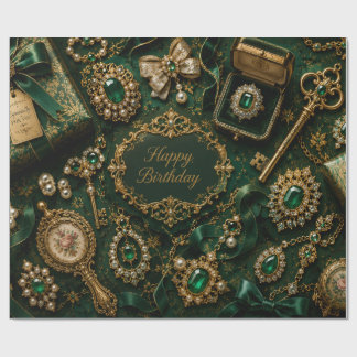 Luxury Emerald Vintage Birthday  Wrapping Paper