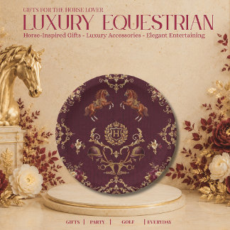 Luxury Equestrian Burgundy and Gold Paper Plate