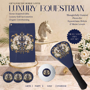 Luxury Equestrian Horse Navy Gold & Ivory Golf Head Cover
