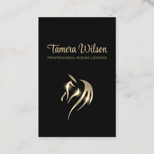 Luxury Equestrian Horse Training Black Business Card (Front)