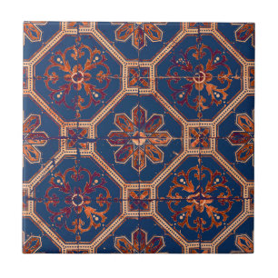 Luxury Ethnic Tile Pattern   Blue and Orange