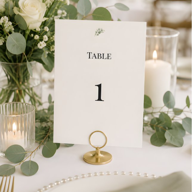 Luxury Eucalyptus Greenery Wedding Table Numbers (Eucalyptus themed wedding reception table number card)