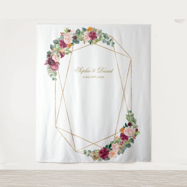 Luxury Eucalyptus Saffron Floral Gold Wedding Prop Tapestry (Front)