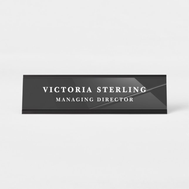 Luxury Executive Black & Silver Desk Name Plate (Front)