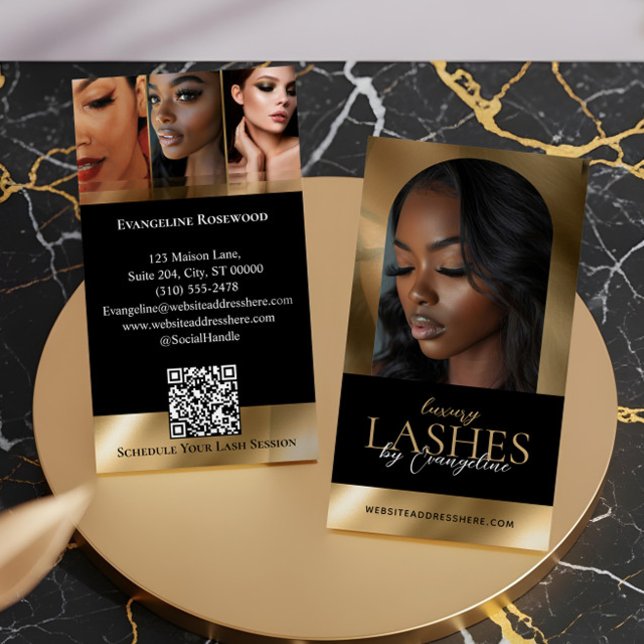 Luxury Eye Lashes Extensions Arch Photo Black Gold Business Card (Luxury Eye Lashes Extensions Arch Photo Black Gold Business Card)
