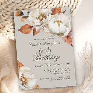 Luxury Fall Floral 60th Birthday Party Invitation