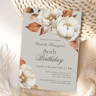 Luxury Fall Floral 80th Birthday Party Invitation