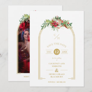 Luxury Fancy Initials Arch Floral Christmas Photo Save The Date