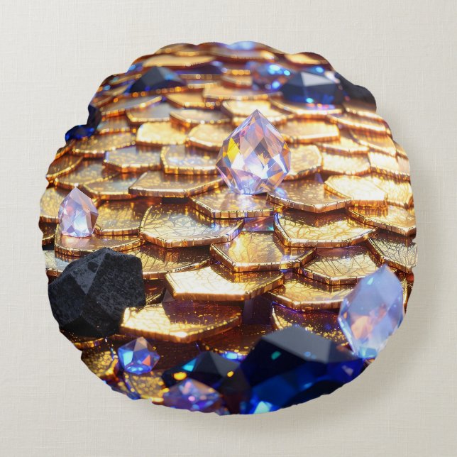 Luxury Fantasy Gemstone Abstract  Round Cushion (Front)