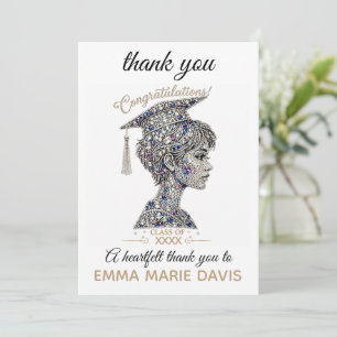 Luxury Faux Diamond Glitter Graduation  Thank You Card