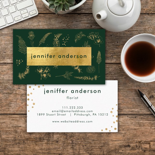 Luxury Faux Gold Floral Dark Green Professional  Business Card (Creator Uploaded)