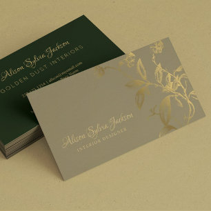 Luxury faux gold foil dark green interior designer business card