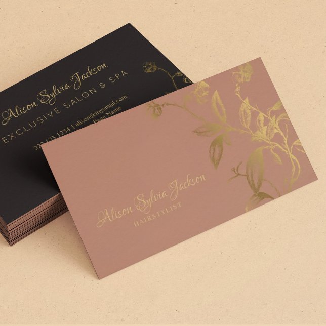 Luxury faux gold foil dusty rose beauty salon business card (Creator Uploaded)