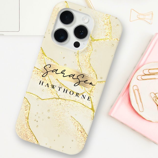 Luxury Faux Gold Foil Monogram Brush Stroke Case-Mate iPhone Case (Creator Uploaded)