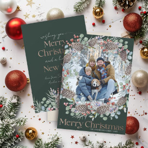 Luxury Faux Gold & Green Merry Christmas Holiday Card