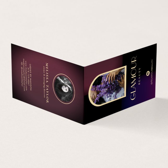 Luxury Faux Gradient Violet and Burgundy 2 Photos Business Card (Outside)